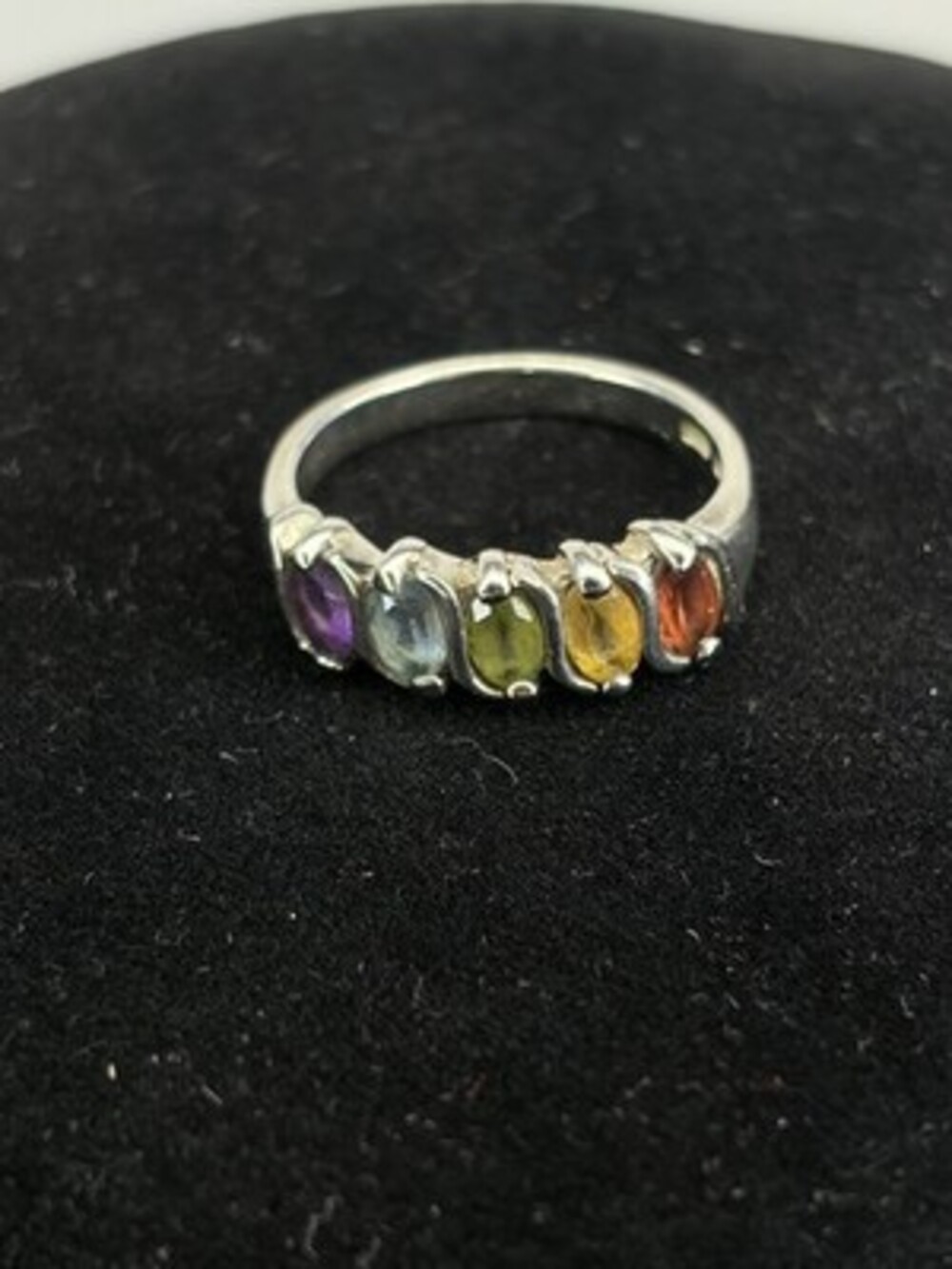925 Sterling Silver Rainbow Multi-Gemstone Ring Size 8 Multi-Color Band